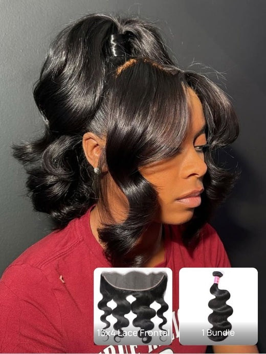 Klaiyi Hair 3 paquetes de cabello humano virgen con ondas corporales y cierre de encaje 4x4 pre desmochado