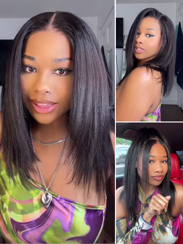 Extra 50% Off,Code: HALF50 | Klaiyi Yaki Straight Put On and Go Glueless Bob Wig 7x5 Pre-Cut Lace Closure Wig Beginner Friendly
