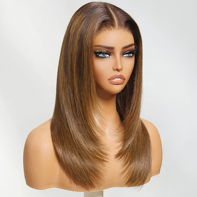 Klaiyi 13x4 Pre erverything Caramel Blonde Layered Straight Wig Put on and Go Glueless Wig with Invisible Knots
