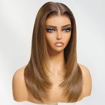 Klaiyi 13x4 Pre erverything Caramel Blonde Layered Straight Wig Put on and Go Glueless Wig with Invisible Knots