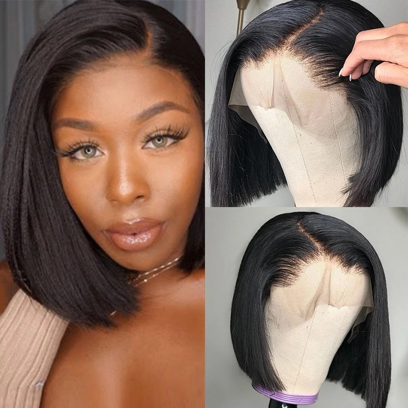 Klaiyi 9A 13*4 150% density Straight Short Bob Wig Lace Front Human Hair Wigs For Black Women
