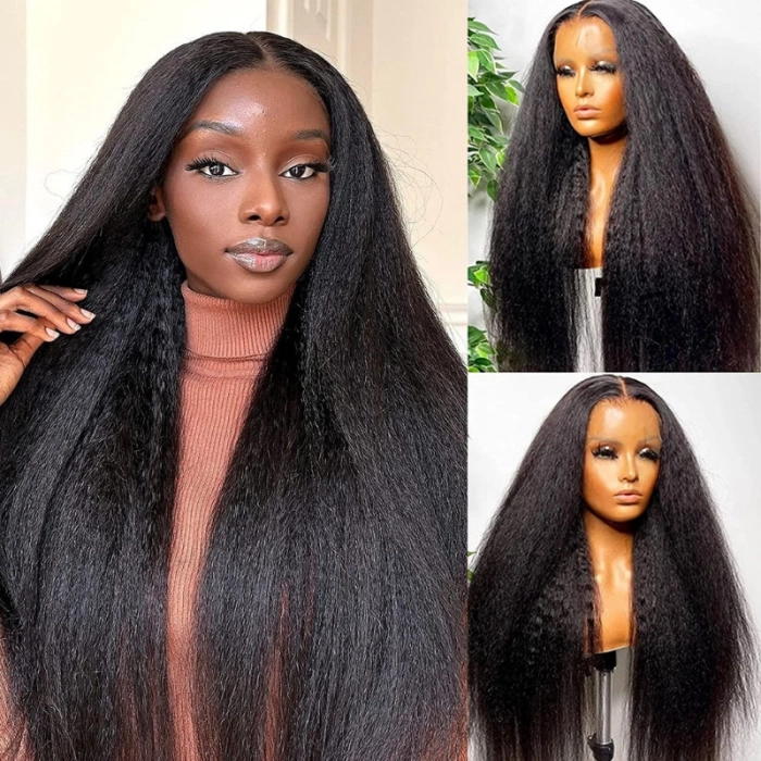 Extra 50% Off Code HALF50  | Klaiyi Natural Kinky Straight Lace Front Wigs with kinky edge