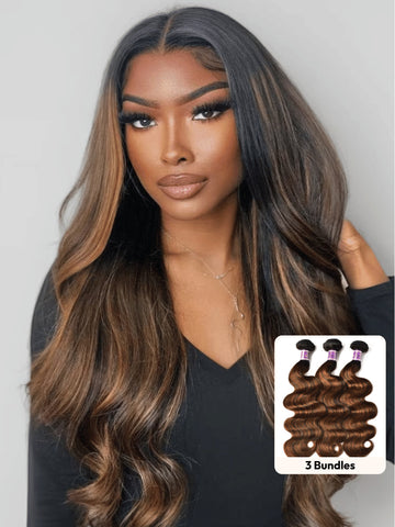 Klaiyi Brown Balayage #1b/30 Highlight Color Body Wave Human Virgin Hair Bundles Deal Flash Sale