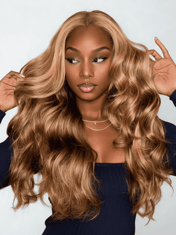 Klaiyi Virgin Human Hair 3 Bundles with Lace Closure Ombre Honey Blonde Highlight Color