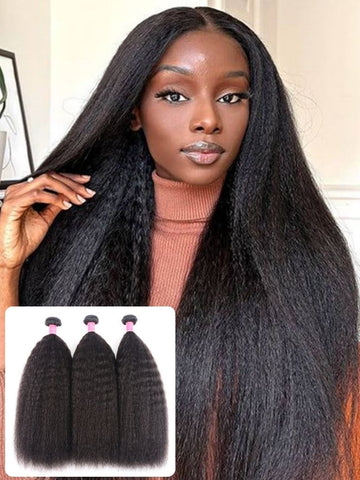 Klaiyi 3 Bundles Kinky Straight Human Hair Weft Deals on Sale 100% Human Bundles Flash Sale