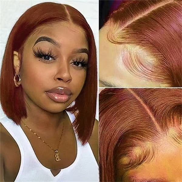 Klaiyi Short Bob 6x4.75 Lace Closure Wig Put On and Go Wig Reddish Brown Color Flash Sale