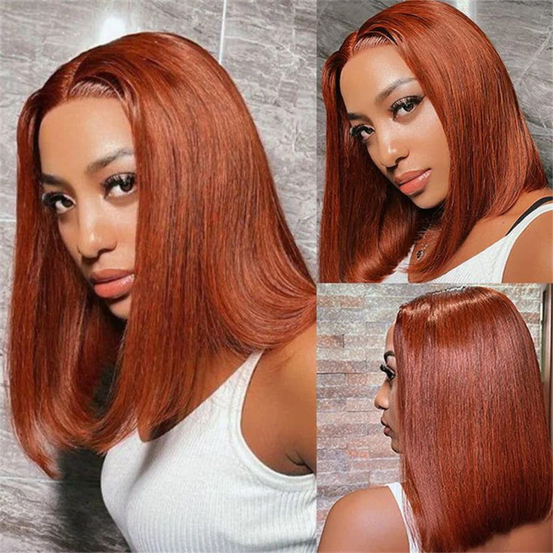 Klaiyi Short Bob 6x4.75 Lace Closure Wig Put On and Go Wig Reddish Brown Color Flash Sale