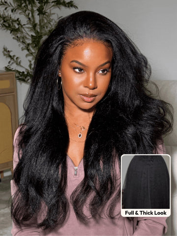 Klaiyi New Easicontour V Part Wig Kinky Straight Meets Real Scalp Beginner Friendly Afro Kinky Upgraded U Part Wigs with Drawstring