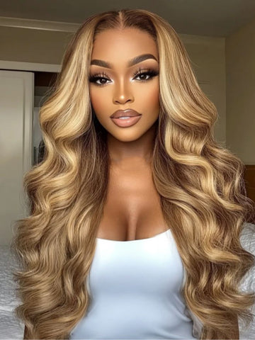 Klaiyi Ombre Highlight Blonde Body Wave 7x5 Bye Bye Knots Lace Wig Human Hair Put on and go Wigs