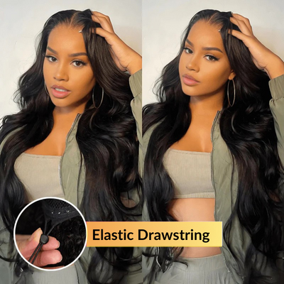Klaiyi 13x4 Pre Everything Body Wave Glueless Frontal Wig With Elastic Drawstring Human Hair Wig Flash Sale