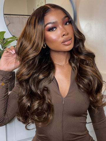 Flash Sale Klaiyi Brown Balayage #1b/30 Highlight Color Body Wave 3 Bundles With 13x4 HD Lace Frontal Human Virgin Hair Deal