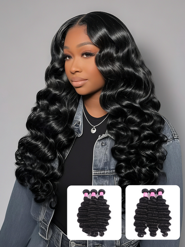 Klaiyi Virgin Human Hair Bundles Loose Deep Wave 3 Bundles Deals Hair Weave Extensions