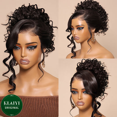 Klaiyi 13x4 Pre Everything Body Wave Glueless Frontal Wig With Elastic Drawstring Human Hair Wig Flash Sale