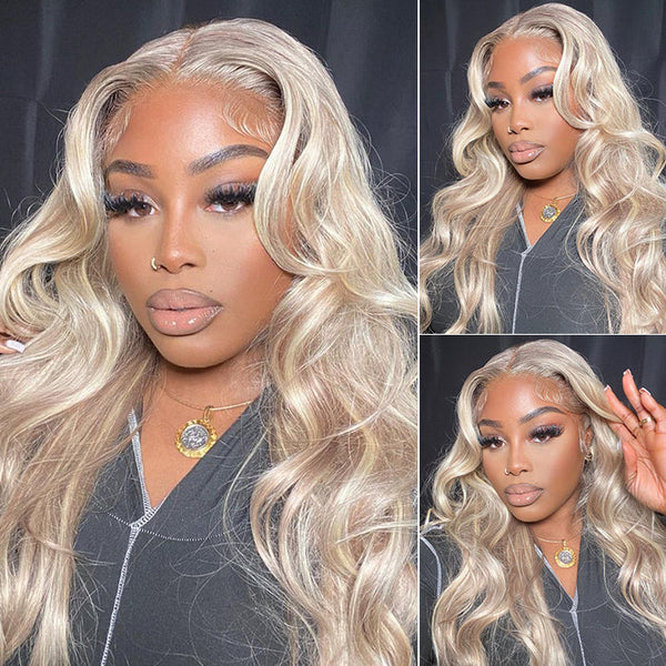 Klaiyi Ash Blonde 13x4 Pre-everything Put On and Go Glueless Lace Front Wig Elegantly rich blonde Color Perfect Summer Wig