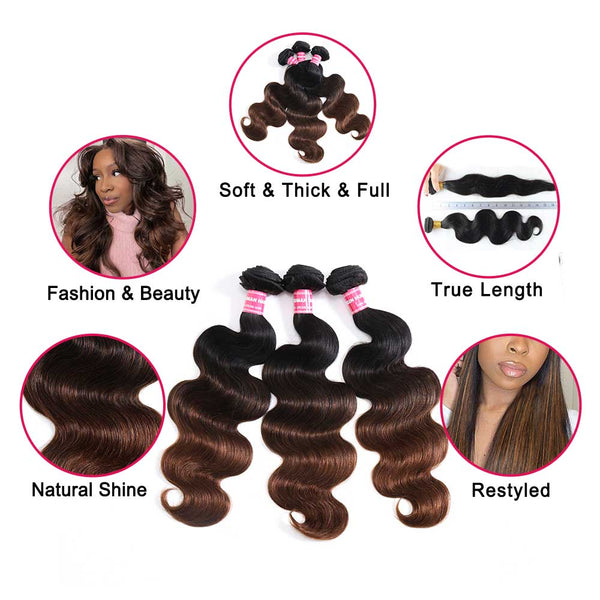 Klaiyi Black to Chestnut Brown Ombre Body Wave Human Hair Bundles Flash Sale