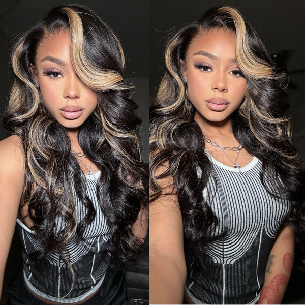 $100 OFF | Code: SAVE100   Klaiyi Balayage Blonde Highlights Body Wave Pre everything Wig Precolored Ombre Hair Flash Sale