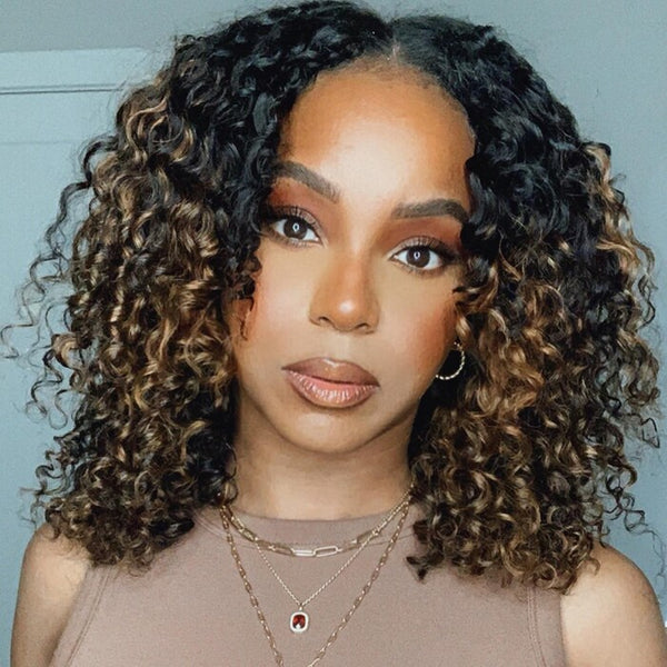 Klaiyi 180% Put On and Go Highlight Balayage Colored Curly Vpart Wigs Beginner Friendly Meets Real Scalp Flash Sale