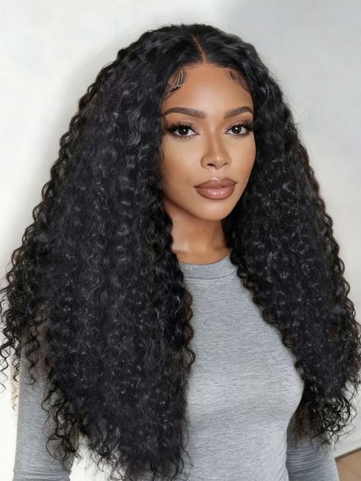 Klaiyi 7×5 Natural Black Defined Deep Wave with Natural Curl Wig Put On And Go with Invisi Drawstring
