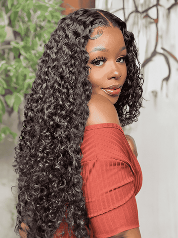 Klaiyi 7×5 Natural Black Defined Deep Wave with Natural Curl Wig Put On And Go with Invisi Drawstring