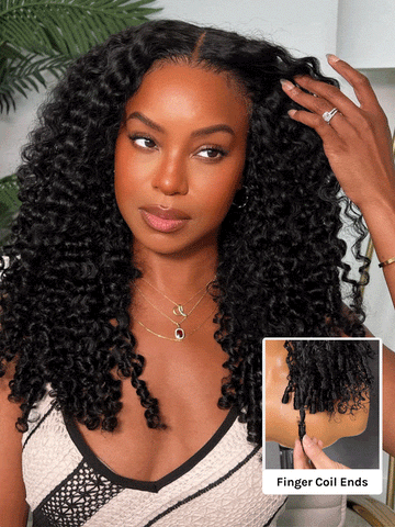 Klaiyi 7x5 Bye Bye Knots Curly Hair with Finger Coil Ends Put on and Go Glueless Human Hair Wig