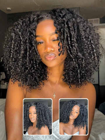 Klaiyi 13×4 Pre Everything Curly Hair with Finger Coil Ends Put on and Go Glueless Human Hair Wig