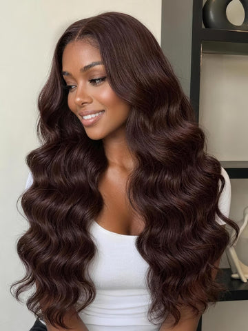 Klaiyi 7x5 Bye Bye Knots No Slip Glueless Lace Wig Dark Chocolate Brown Body Wave Human Hair Wig