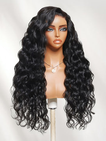 Klaiyi 7x5 No Slip™ Glueless Lace Deep Wave Human Hair Wig with Invisi Drawstring Put On & Go