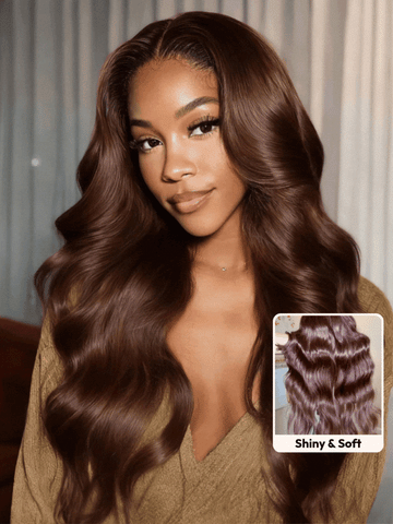 Klaiyi Chestnut Mocha Brown 13x4 Pre-Everything Lace Front Loose Wave Wig Put on and Go Glueless Wig