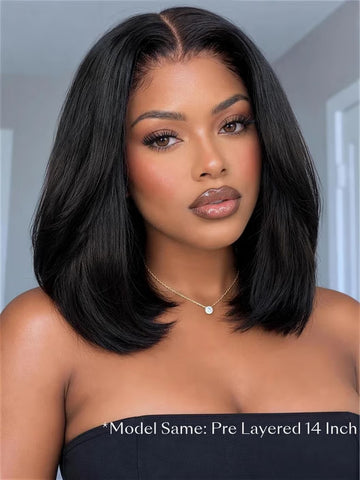 Perruque Klaiyi Yaki Straight Put On and Go sans colle, coupe bob, 7x5, fermeture en dentelle prédécoupée, idéale pour les débutantes, vente flash