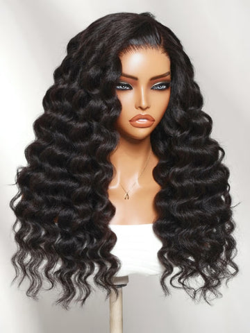Klaiyi HD Real Scalp™ Wig 13x4 HD Lace Frontal Kinky Texture Wand Curls Human Hair Wig with Invisi-Drawstring