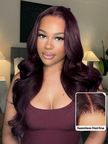 Perruque Klaiyi 7x5 et 13x4 Pre-Everything Lace Frontal, couleur cerise noire, coupe dégradée, lisse, sans colle - Vente flash