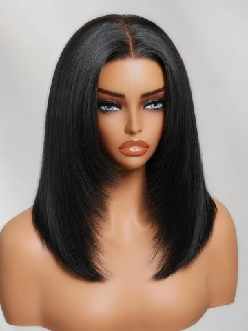 Klaiyi Full Lace Wig Straight Short Bob Human Hair Wig with Face-Framing Layers