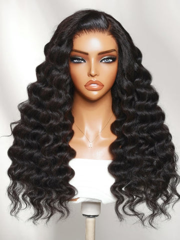 Klaiyi HD Real Scalp™ Wig 13x4 HD Lace Frontal Kinky Texture Wand Curls Human Hair Wig with Invisi-Drawstring