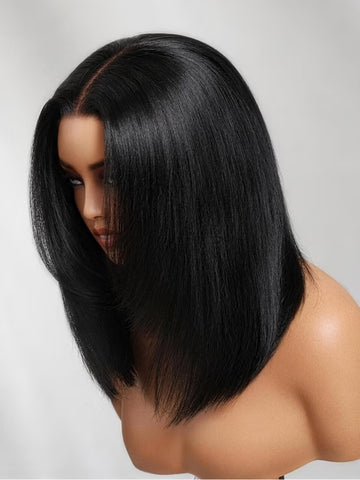 Klaiyi Full Lace Wig Straight Short Bob Human Hair Wig with Face-Framing Layers