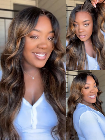 Flash Sale Klaiyi Brown Balayage #1b/30 Highlight Color Body Wave 3 Bundles With 13x4 HD Lace Frontal Human Virgin Hair Deal