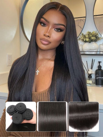 Klaiyi Indian Straight Hair 3 Pcs with 4*4 Lace Closure Deals