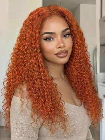 Fast Shipping| 26"=$85 180% Density Lace Part Ginger Orange Jerry Curly Human Hair Wig