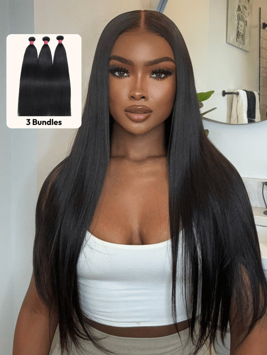 Klaiyi cabello lacio peruano 3 paquetes con cierre de encaje 4*4