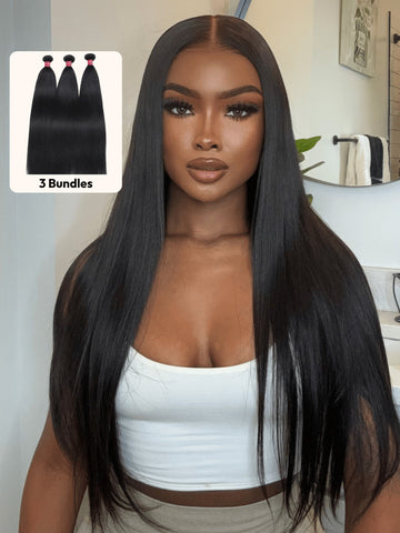 Klaiyi Peruvian Straight Hair 3 Bundles with 4*4 Lace Closure