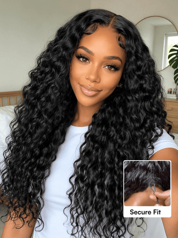 Klaiyi 7x5 No-Slip Glueless Water Wave Wig with Baby Hair Put On & Go Human Hair