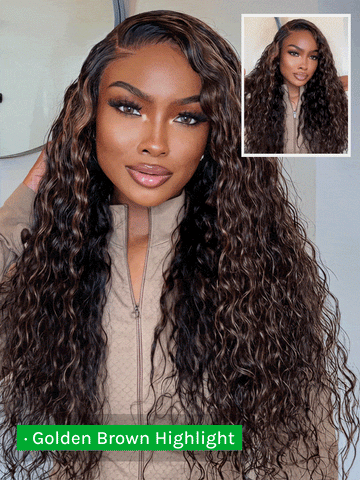 Buy 1 Get 1 Free,Code:BOGO | Klaiyi 7x5 Golden Brown Highlight Water Wave Bye Bye Knots Lace Closure Wig 150% Density