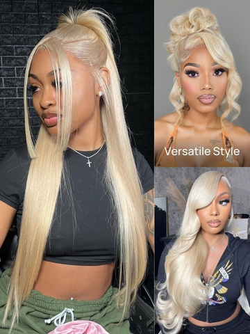 Klaiyi Transparent Full Lace Wigs 613 Blonde Straight Hair Glueless Lace Wigs Human Hair 180% Density