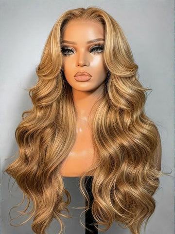 Klaiyi Ombre Highlight Blonde Body Wave 7x5 Bye Bye Knots Lace Wig Human Hair Put on and go Wigs