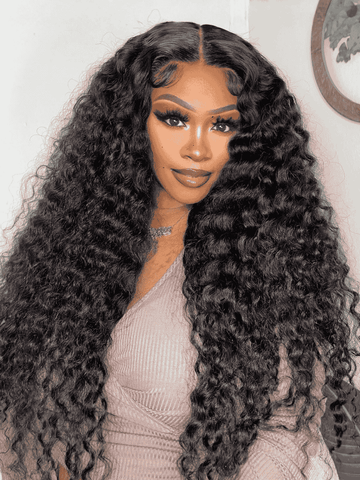 Klaiyi 13x4 Pre-Everything Crimp Deep Curl Lace Frontal Wig High-Volume Loose Deep Wave with Invisi-Drawstring