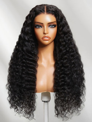 Klaiyi 13x4 Pre-Everything Crimp Deep Curl Lace Frontal Wig High-Volume Loose Deep Wave with Invisi-Drawstring