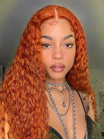 Fast Shipping| 26"=$85 180% Density Lace Part Ginger Orange Jerry Curly Human Hair Wig
