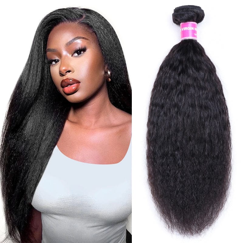 Klaiyi Hair 4 Bundles Kinky Straight Human Hair Weave Natural Black Color Virgin Hair High Quality