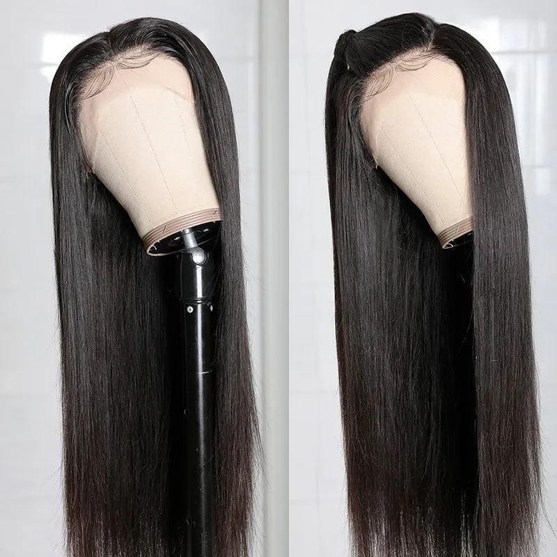 Klaiyi Glueless Wigs 13x4 HD Lace Front Wigs 180% Density Straight Human Hair Slight Bleached Knots