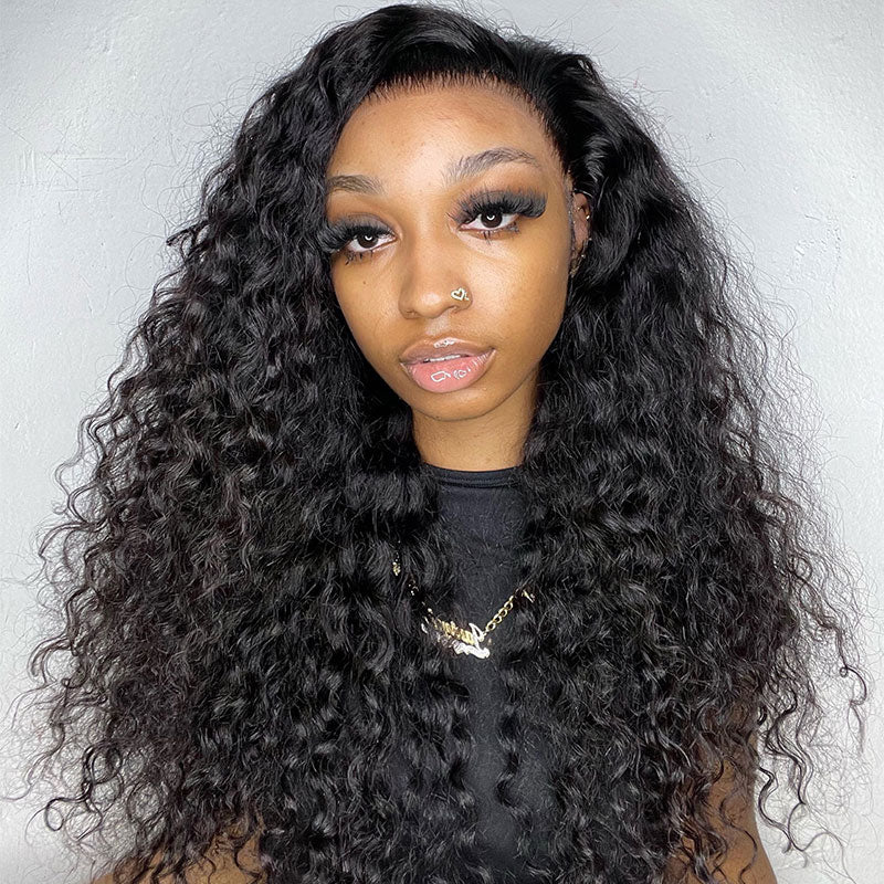 Klaiyi Pre-Cut Lace Kinky 4C Hair Afro Kinky Curly Human Wig Realistic Lace Frontal Big Curly Wig Flash Sale