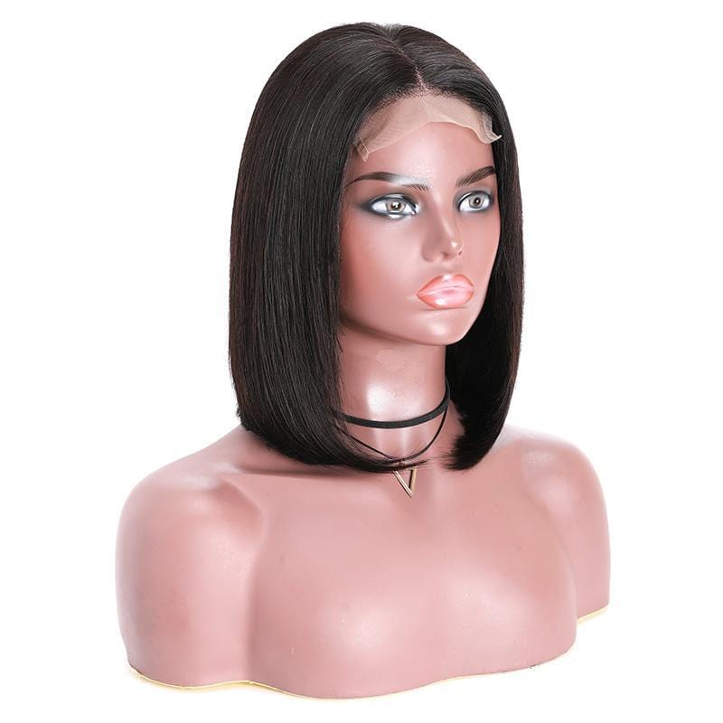 Klaiyi High Quality 4x4 Lace Closure Bob Wigs With Baby Hair Short Straight Human Hair 150% Density